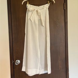 OnceWas White Linen Pants Wide Leg Belt-Tie | Small